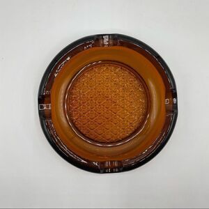 Vintage Viking Glass Amber Hatch Pattern Ashtray